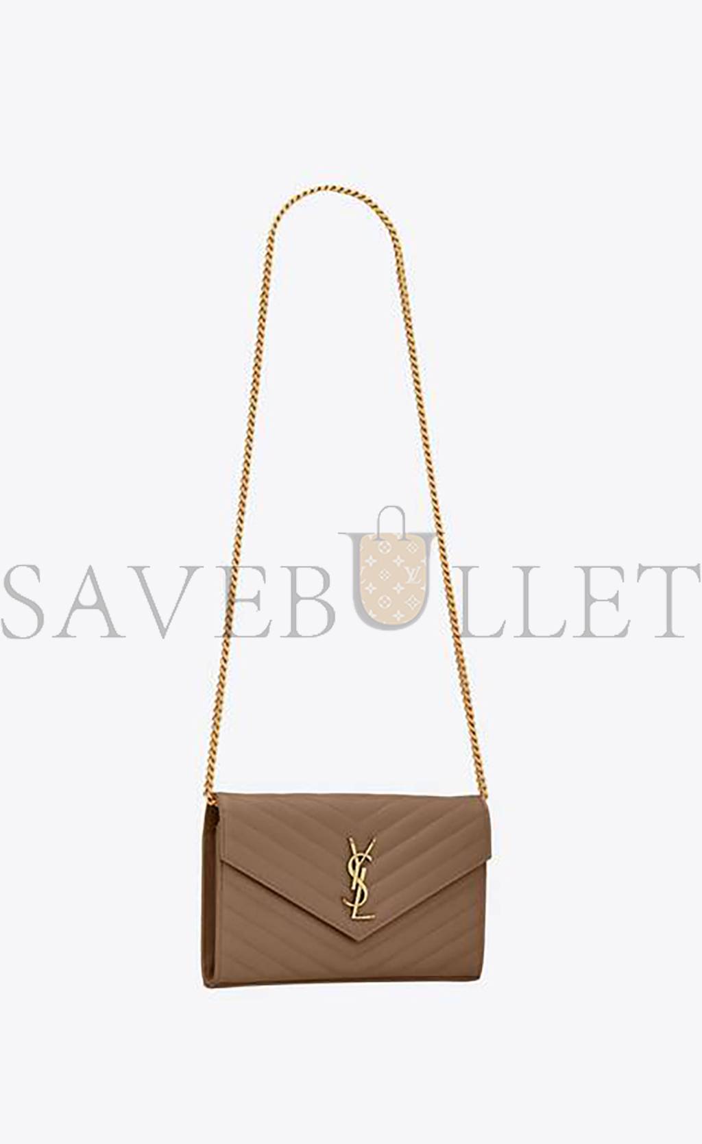 YSL CASSANDRE MATELASSÉ CHAIN WALLET IN GRAIN DE POUDRE EMBOSSED LEATHER 377828BOW012346 (22.5*14*4cm)