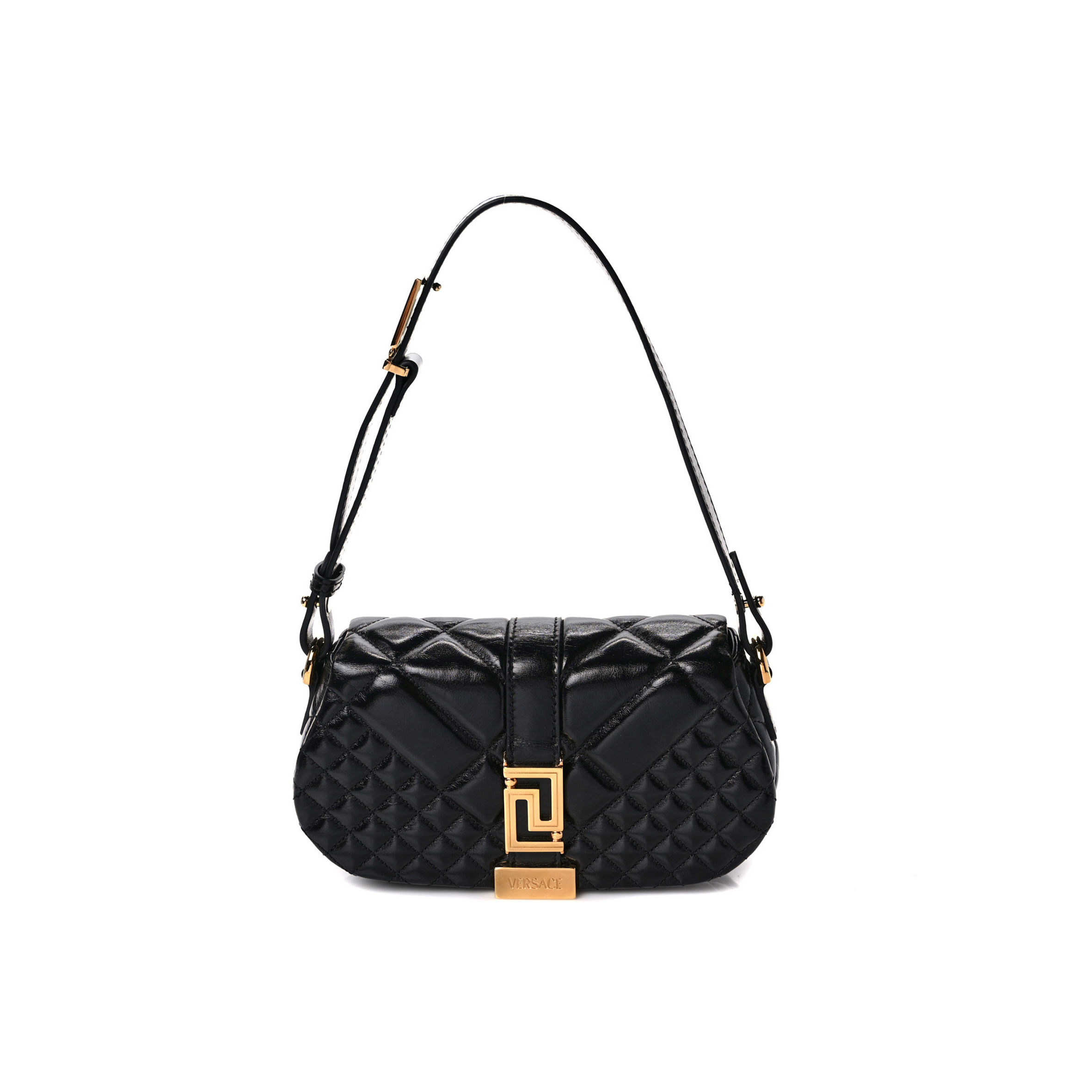 VERSACE CALFSKIN QUILTED MINI GRECA GODDESS SHOULDER BAG BLACK  (21*11*7cm)