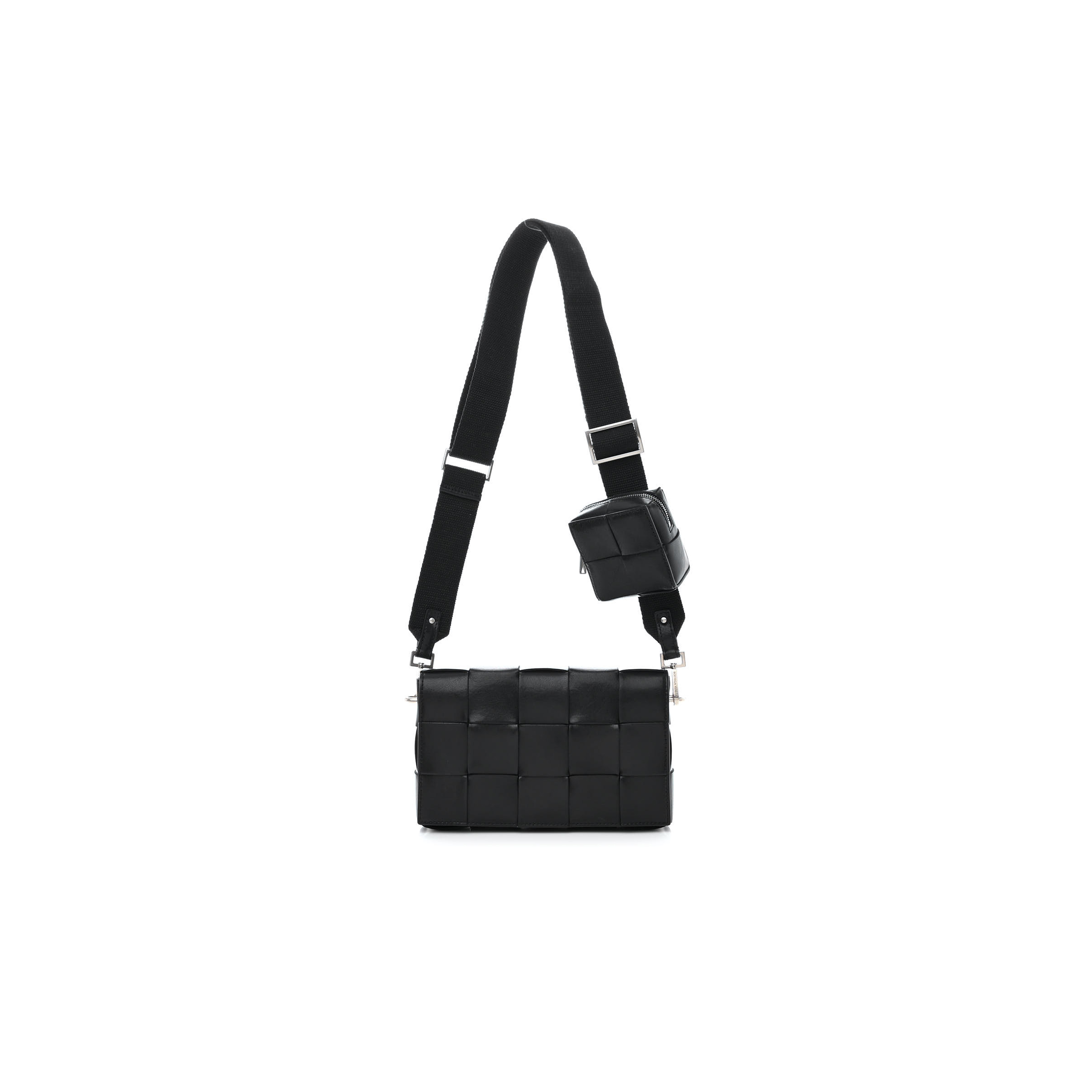 BOTTEGA VENETA CALFSKIN MAXI INTRECCIO CASSETTE WITH STRAP BAG BLACK  (23*15*5.5cm)