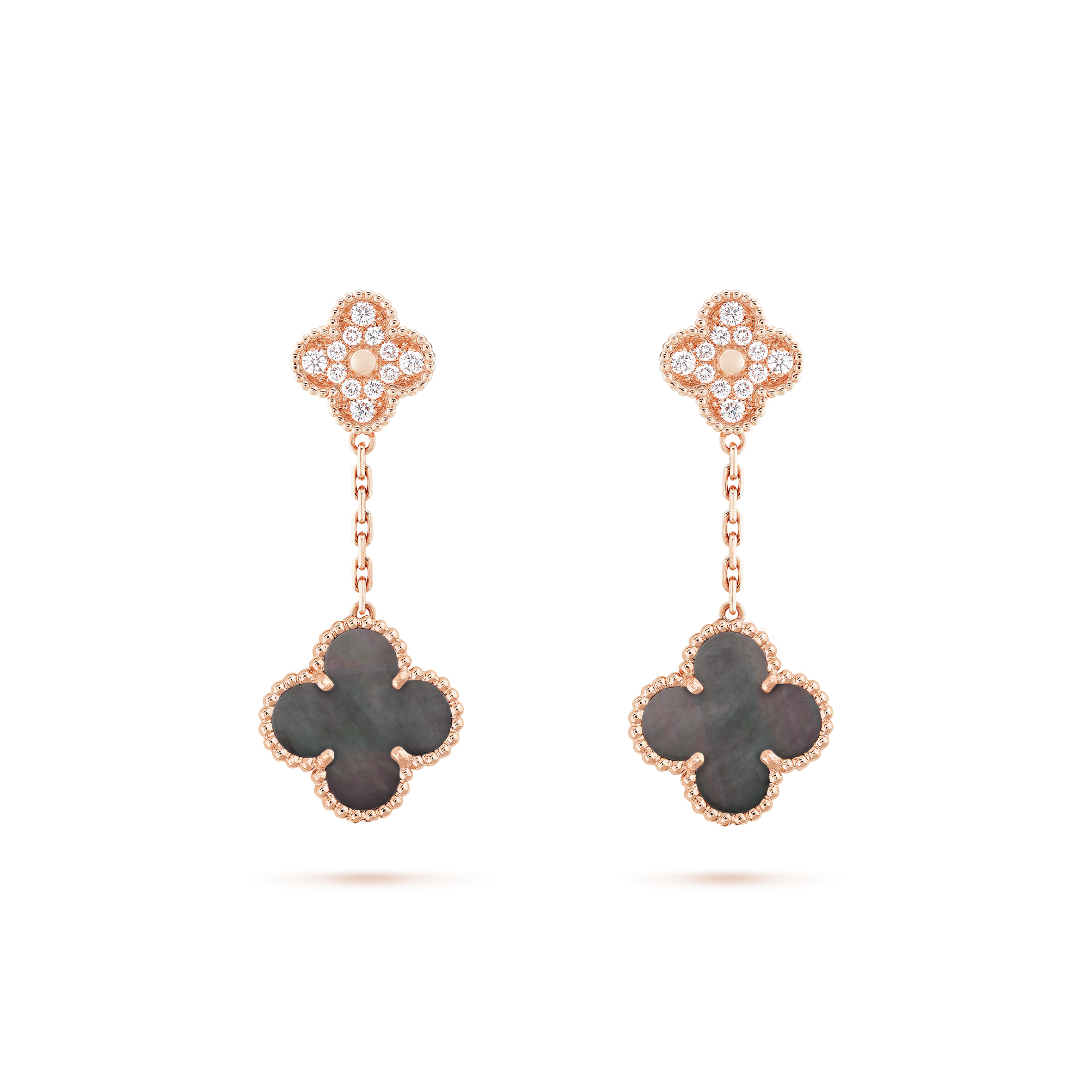 VAN CLEEF  ARPELS MAGIC ALHAMBRA EARRINGS, 2 MOTIFS - ROSE GOLD, DIAMOND, MOTHER-OF-PEARL  VCARP2R200