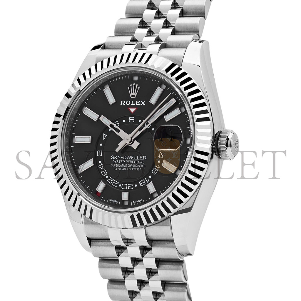 ROLEX SKY-DWELLER STAINLESS STEEL BLACK DIAL JUBILEE WATCH 326934