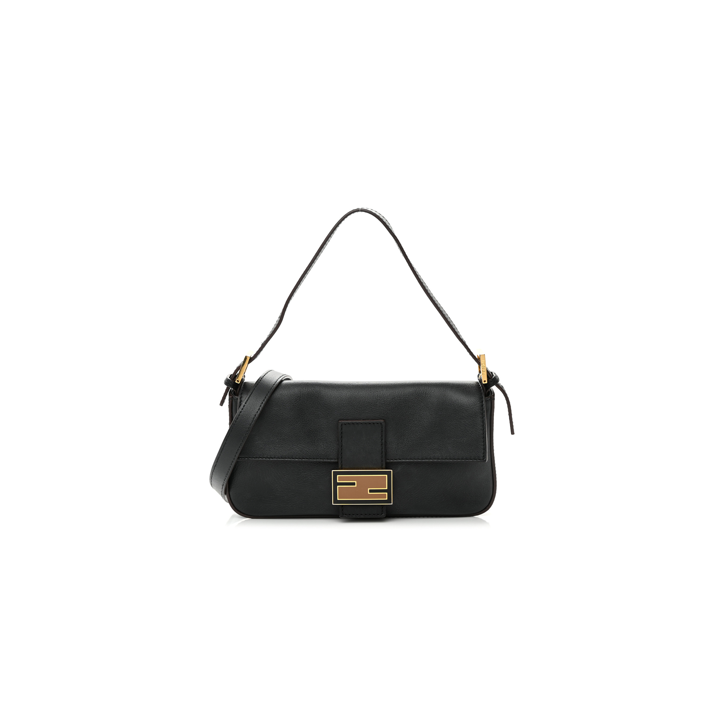 FENDI VITELLO FLAMINGO ENAMEL BAGUETTE BLACK (27*15*4cm) FENDI VITELLO FLAMINGO ENAMEL BAGUETTE BLACK (27*15*4cm)