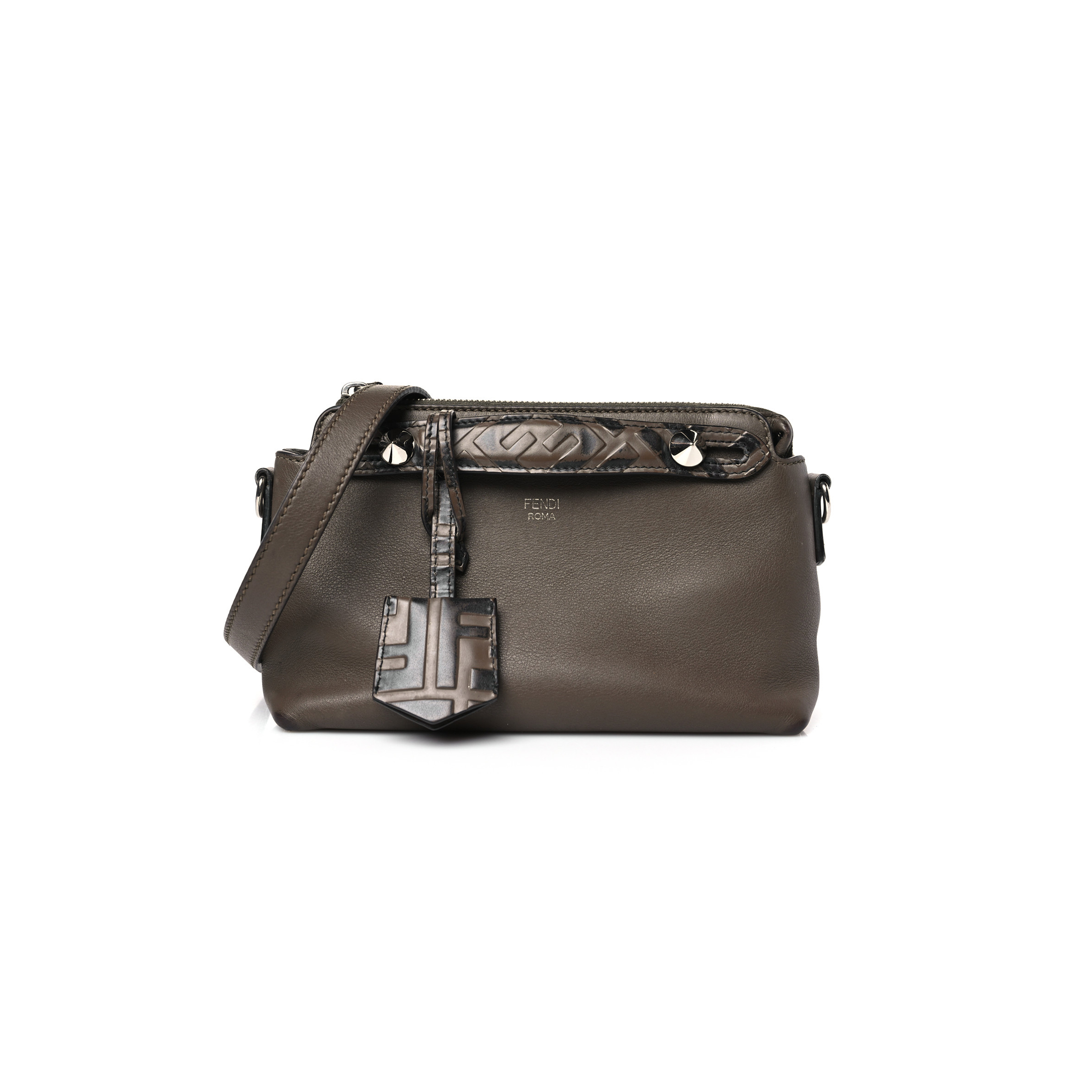 FENDI VITELLO DOLCE BI-COLOR FF 1974 EMBOSSED MINI BY THE WAY BOSTON BAG MAYA BLACK (22*14*10cm) FENDI VITELLO DOLCE BI-COLOR FF 1974 EMBOSSED MINI BY THE WAY BOSTON BAG MAYA BLACK (22*14*10cm)