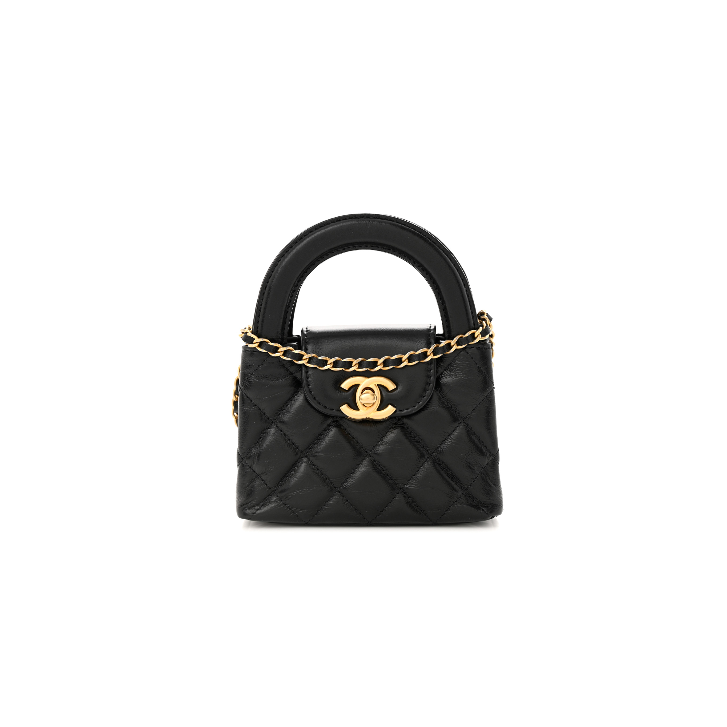 CHANEL SHINY CALFSKIN QUILTED MINI NANO KELLY SHOPPER BLACK (12.5*8.3*4cm)