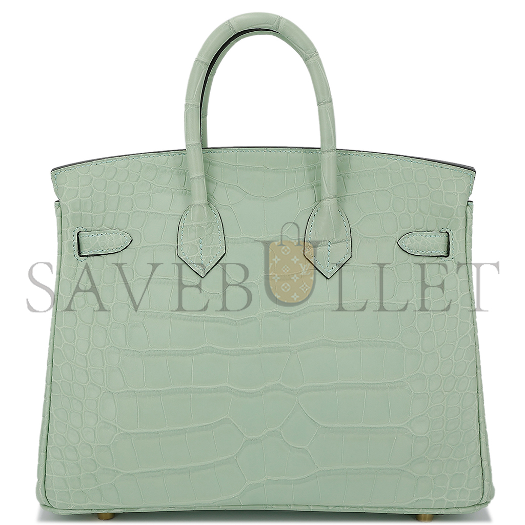 HERMES MASTER BIRKIN 25 MINT GREEN ALLIGATOR MATT SILVER BUCKLE BAG 7419337628 (25*20*13cm)