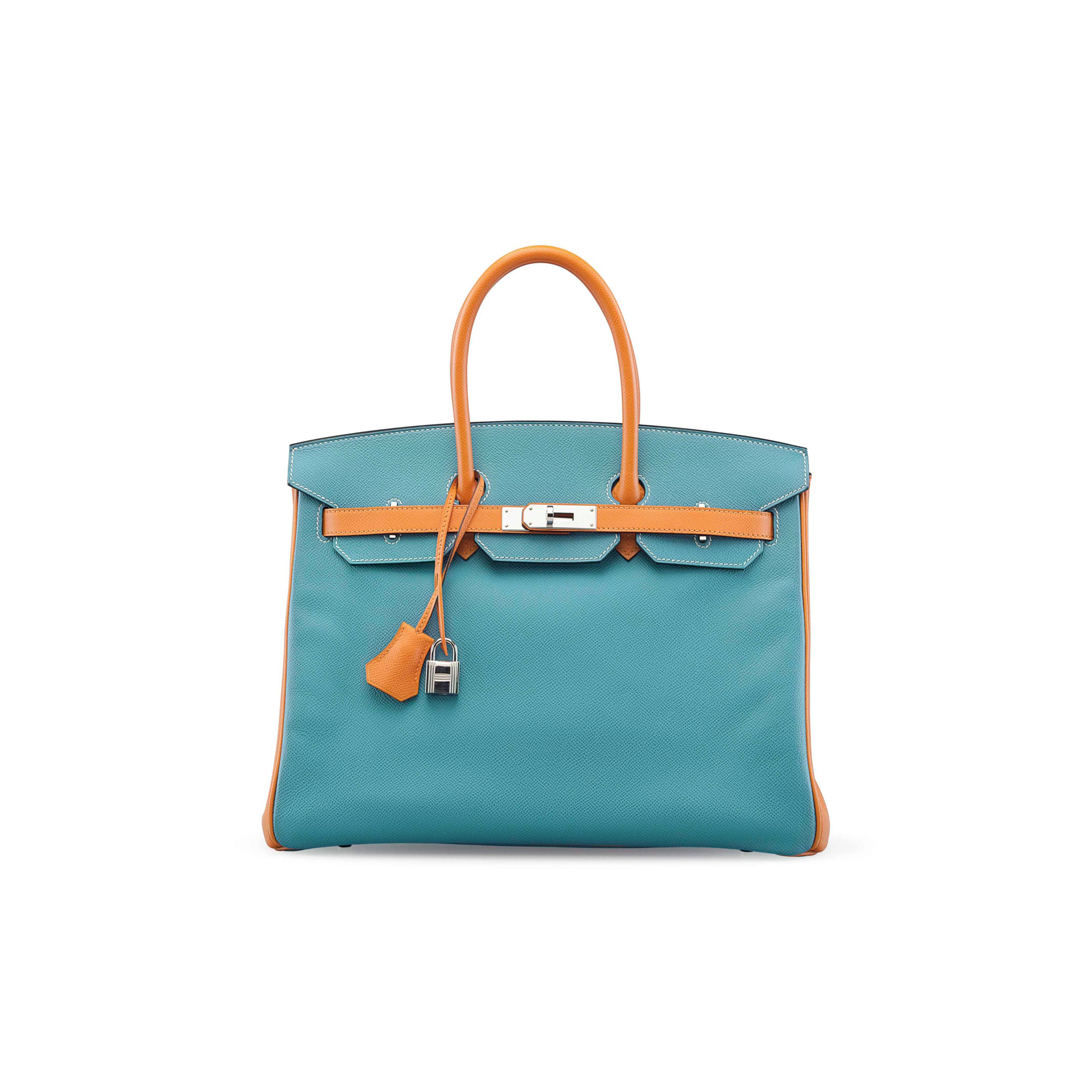 HERMÈS MASTER BIRKIN 25 TOGO LEATHER PEACOCK BLUE AND SUN YELLOW LEATHER WITH HORSESHOE LOGO SILVER BUCKLE 10092958 (25*20*13cm)