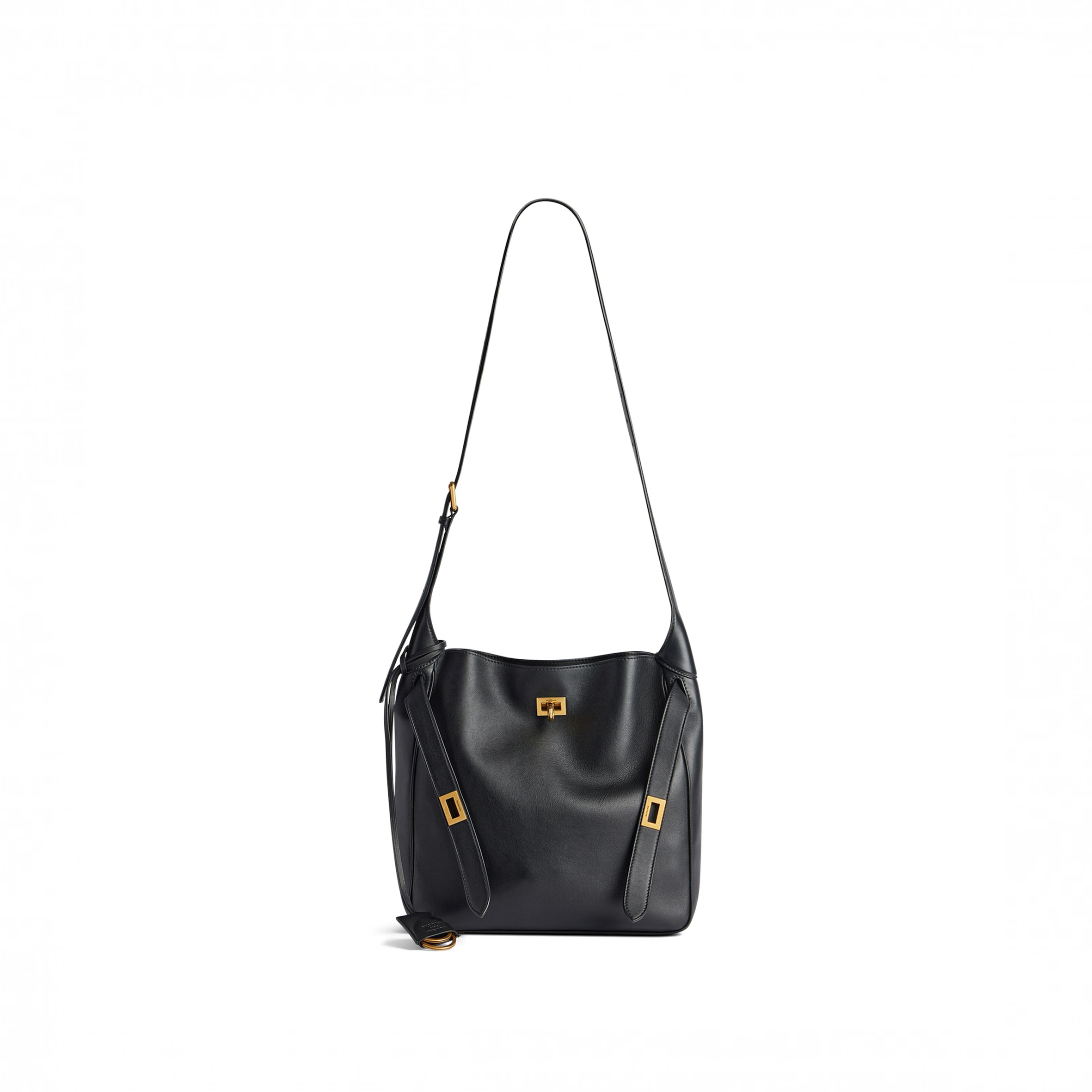 BALENCIAGA BEL AIR SMALL HOBO BAG IN BLACK SMOOTH CALFSKIN, AGED-GOLD HARDWARE 8110182ABAV1000 (26.9*25.9*9.9cm)