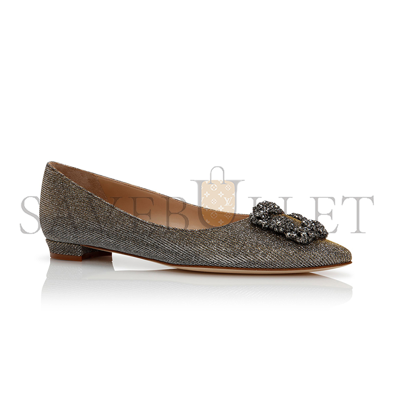MANOLO BLAHNIK HANGISIFLAT GLITTER GOLD GLITTER FABRIC JEWEL BUCKLE FLAT PUMPS 9XX-0283-0013 MANOLO BLAHNIK HANGISIFLAT GLITTER GOLD GLITTER FABRIC JEWEL BUCKLE FLAT PUMPS 9XX-0283-0013