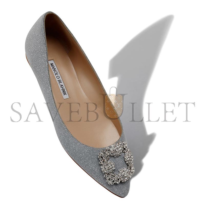 MANOLO BLAHNIK HANGISIFLAT GLITTER SILVER GLITTER FABRIC JEWEL BUCKLE FLAT PUMPS 9XX-0590-0013 MANOLO BLAHNIK HANGISIFLAT GLITTER SILVER GLITTER FABRIC JEWEL BUCKLE FLAT PUMPS 9XX-0590-0013