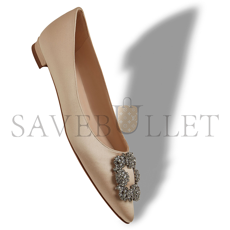 MANOLO BLAHNIK HANGISIFLAT CHAMPAGNE SATIN JEWEL BUCKLE FLAT PUMPS 9XX-0348-0044 MANOLO BLAHNIK HANGISIFLAT CHAMPAGNE SATIN JEWEL BUCKLE FLAT PUMPS 9XX-0348-0044