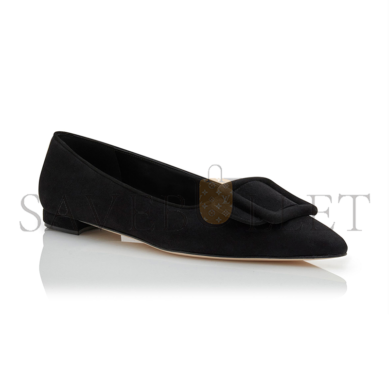 MANOLO BLAHNIK MAYSALEPUMPFLAT BLACK SUEDE BUCKLE DETAIL FLAT PUMPS 322-2402-0001 MANOLO BLAHNIK MAYSALEPUMPFLAT BLACK SUEDE BUCKLE DETAIL FLAT PUMPS 322-2402-0001