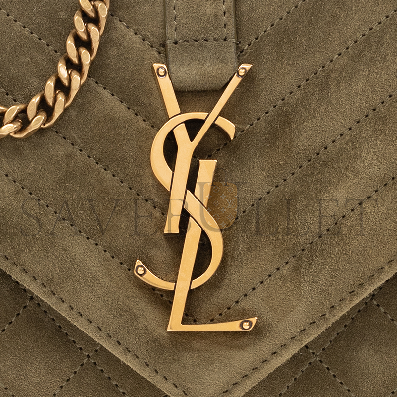 YSL ENVELOPE SMALL BAG IN SUDE SHOULDER BAG GREEN 6001951U8873206 (21*13*6cm)
