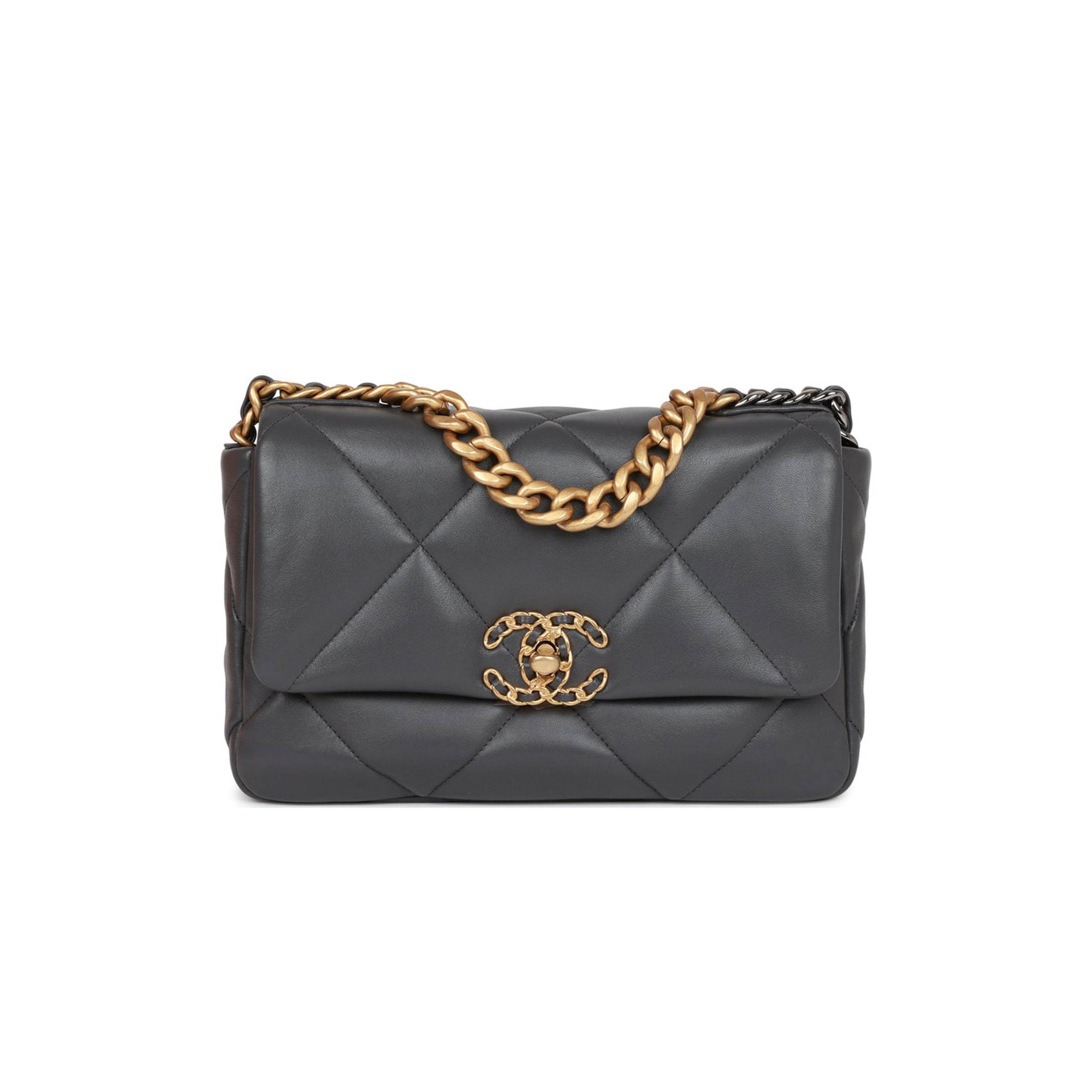 CHANEL MEDIUM 19 FLAP BAG GREY CALFSKIN MIXED HARDWARE (25*16*9cm) CHANEL MEDIUM 19 FLAP BAG GREY CALFSKIN MIXED HARDWARE (25*16*9cm)
