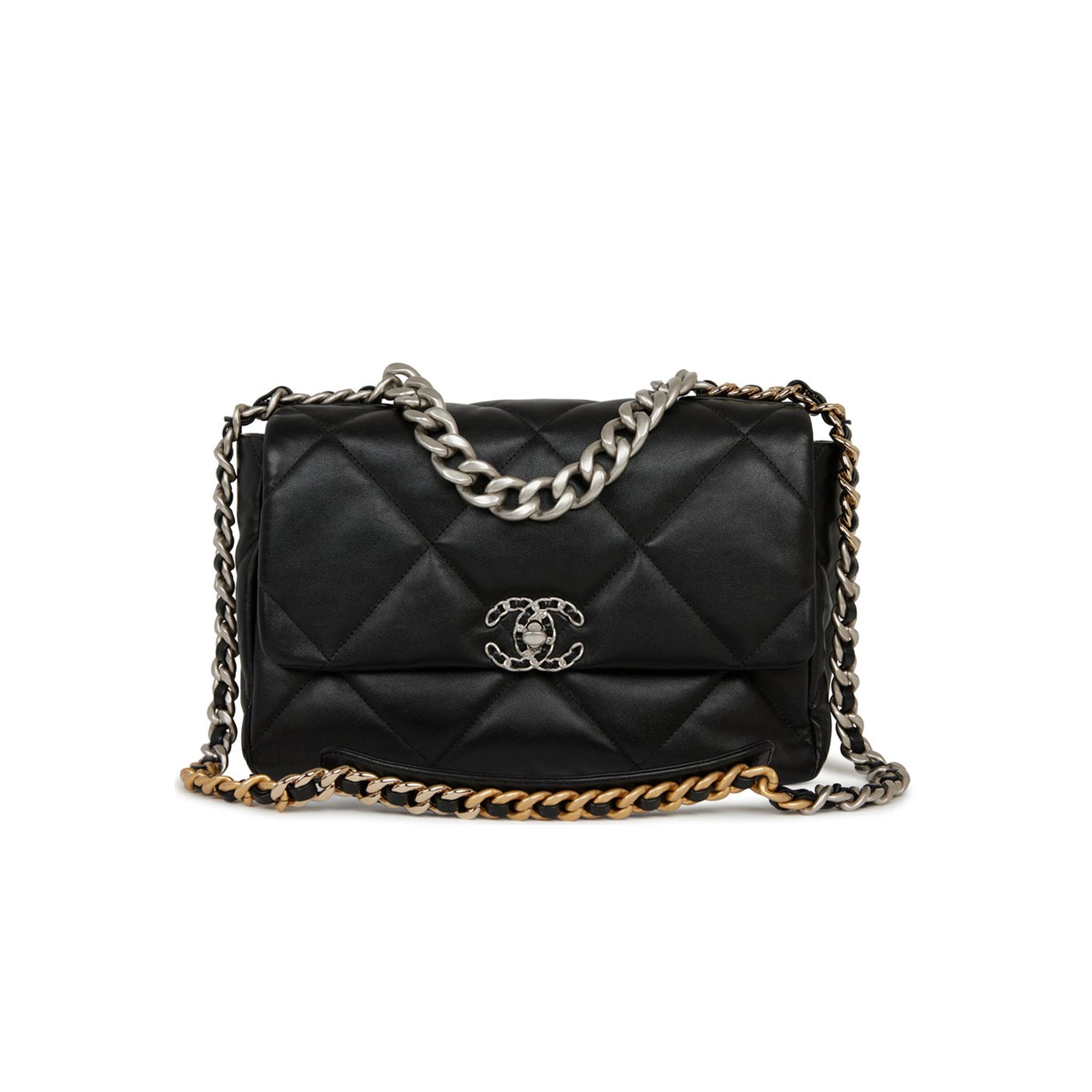 CHANEL LARGE 19 FLAP BAG BLACK LAMBSKIN MIXED HARDWARE (30*20*9cm) CHANEL LARGE 19 FLAP BAG BLACK LAMBSKIN MIXED HARDWARE (30*20*9cm)