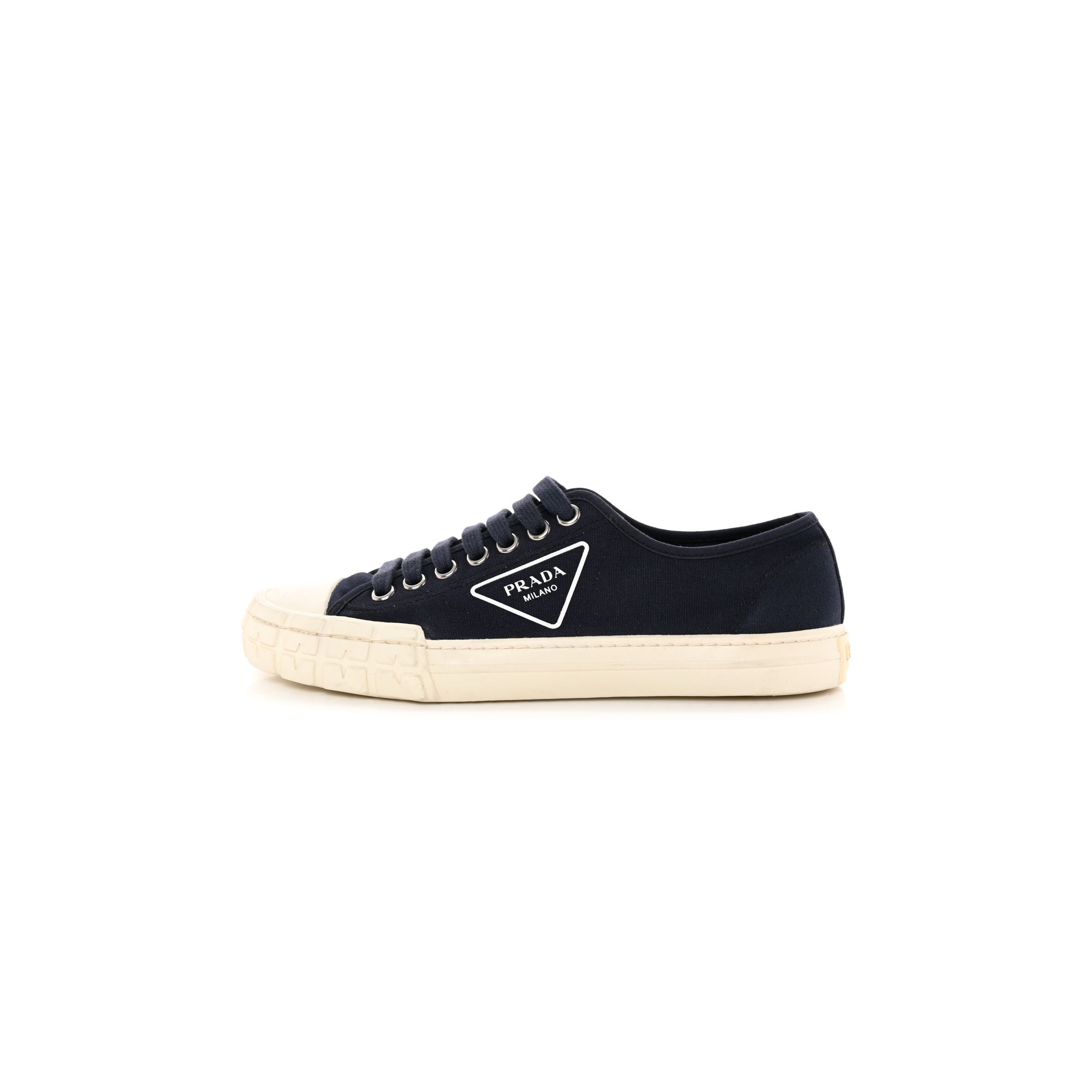 PRADA CANVAS TRIANGLE LOGO WHEEL 35MM SNEAKERS 42 NAVY