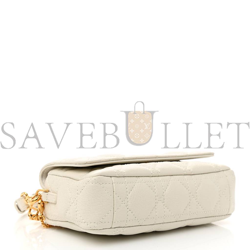 DIOR SUPPLE CALFSKIN CANNAGE CARO POUCH WITH CHAIN LATTE (18*10*6.4cm)