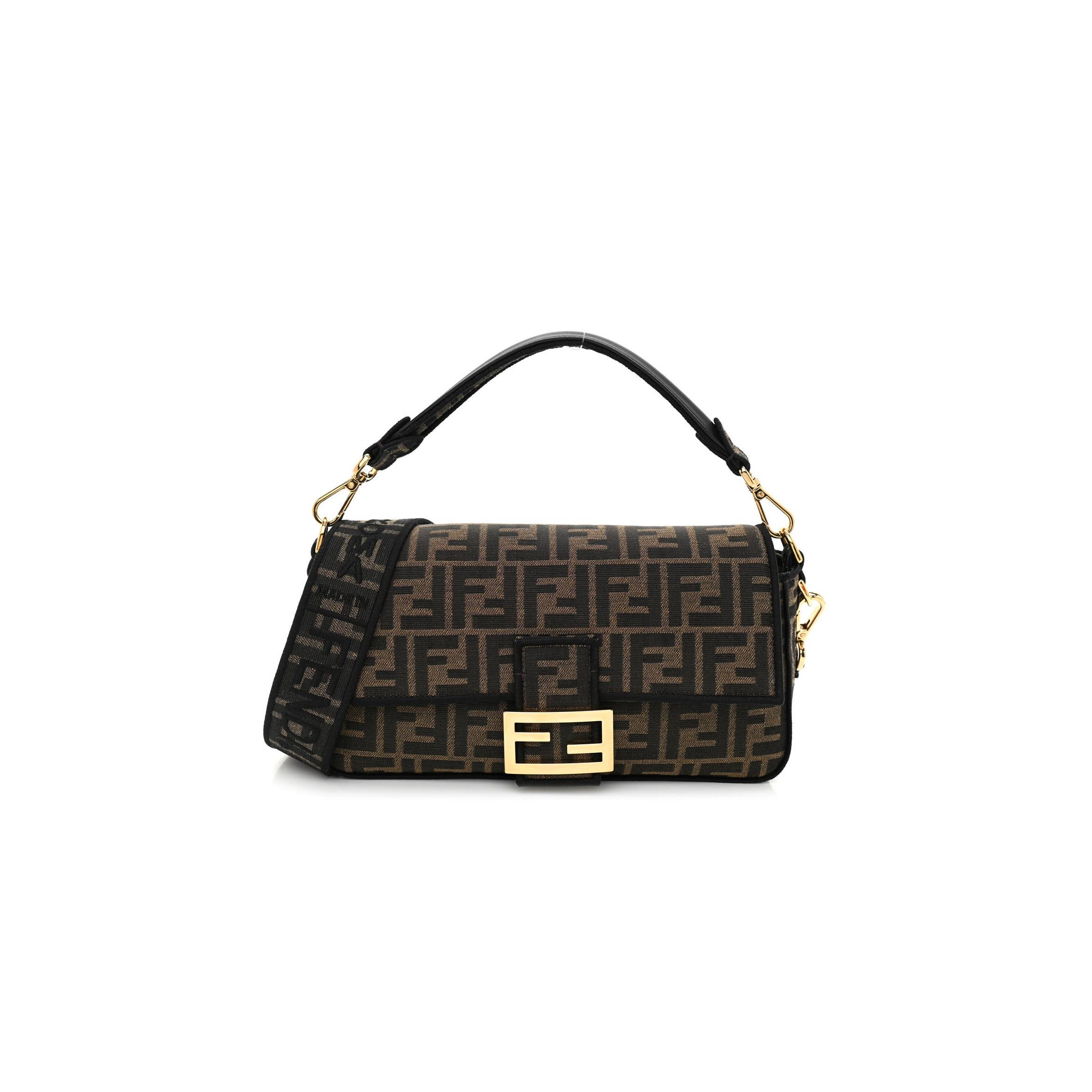 FENDI FABRIC JACQUARD FF 1974 MEDIUM BAGUETTE TOBACCO MORO BLACK (27*13*6cm) FENDI FABRIC JACQUARD FF 1974 MEDIUM BAGUETTE TOBACCO MORO BLACK (27*13*6cm)