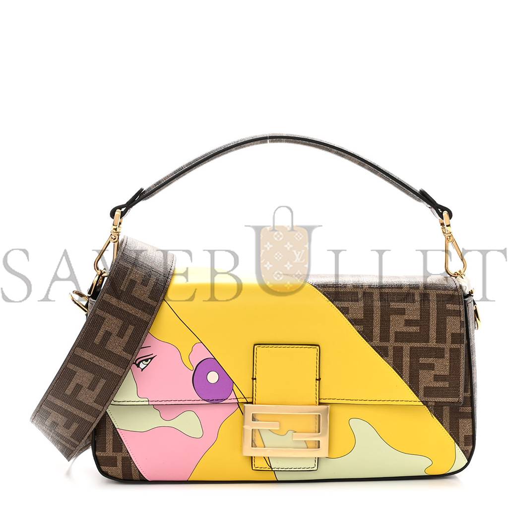 FENDI GLAZED FABRIC FF 1974 HAIRDO GIRLS INLAY BAGUETTE MOGANO PANNA MULTICOLOR (27*15*6cm) FENDI GLAZED FABRIC FF 1974 HAIRDO GIRLS INLAY BAGUETTE MOGANO PANNA MULTICOLOR (27*15*6cm)