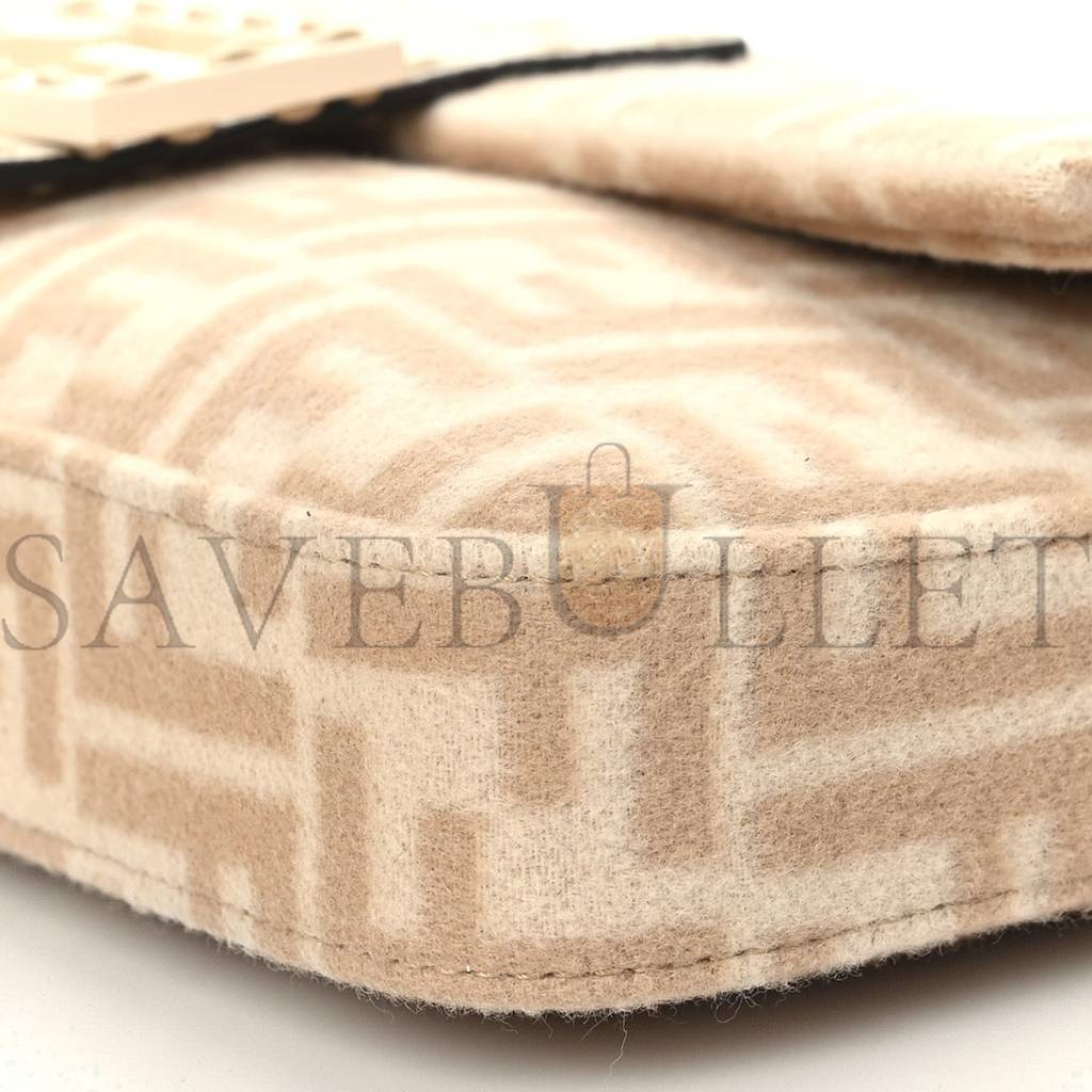 FENDI WOOL CUOIO ROMANO SELLERIA FF 1974 BAGUETTE 1997 BEIGE CAMMELLO CAMELIA (27*15*6cm) FENDI WOOL CUOIO ROMANO SELLERIA FF 1974 BAGUETTE 1997 BEIGE CAMMELLO CAMELIA (27*15*6cm)